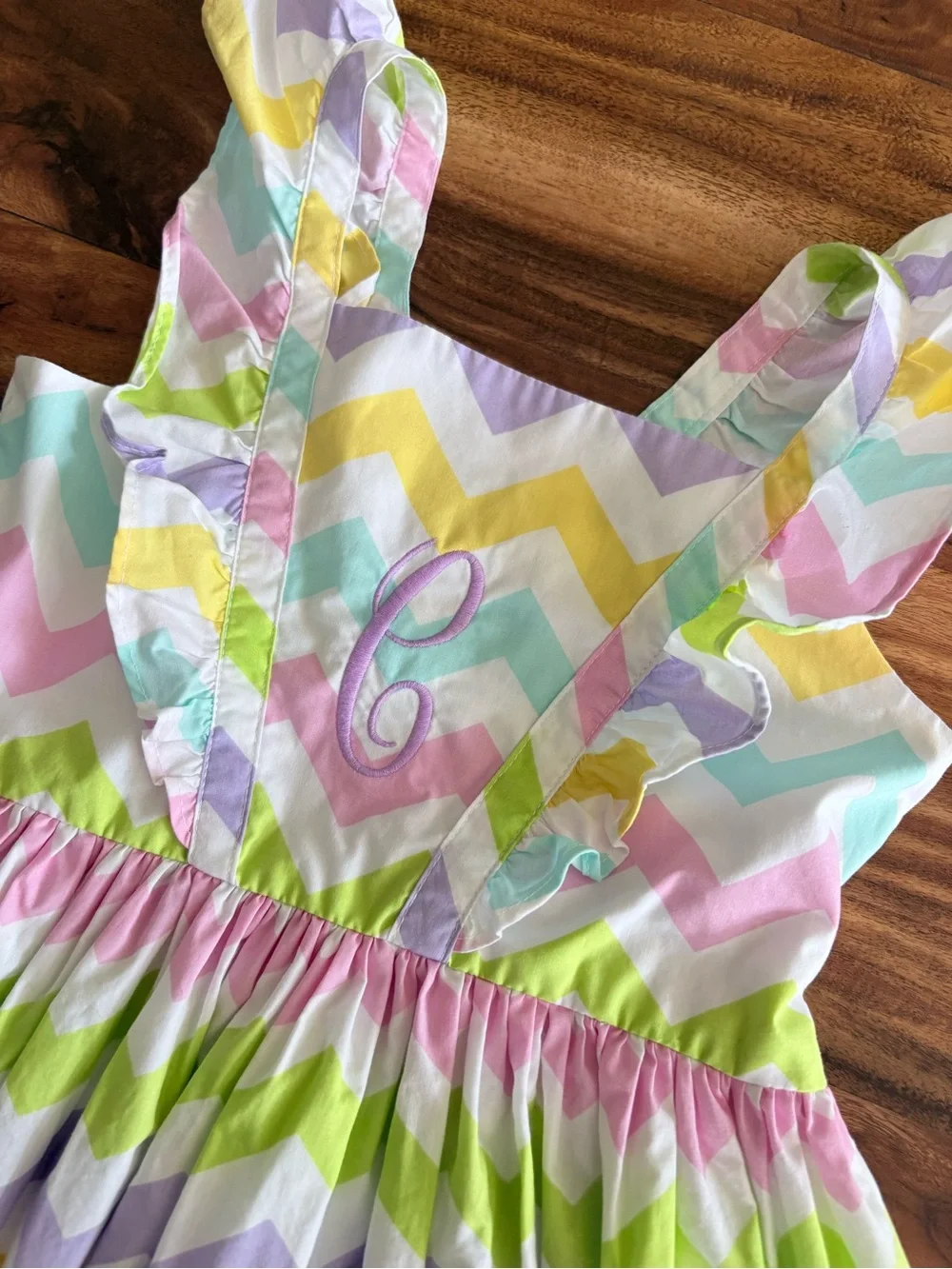 Kelly’s Kids Vintage Girls Pastel Chevron Stripe Easter Dress “C” Monogram 6 7